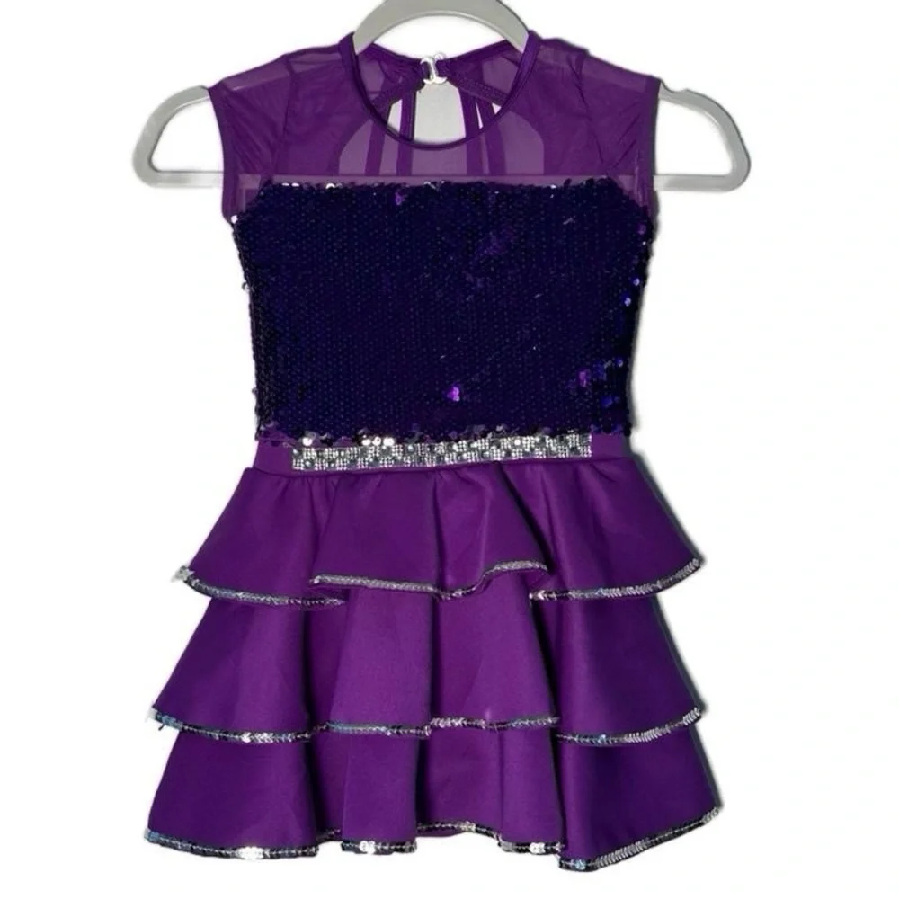 Weissman Purple Sequin Kids tiered dance dress Costume with small flaw‎ Size IC